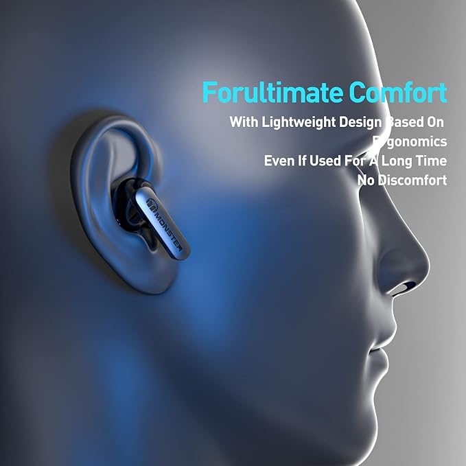 Monster N-Lite Clear Talk Wireless Earbuds, IPX8 Waterproof Earphones, Bluetooth 5.3 Headphones with CVC 8.0 Noise Reduction, Fast Charging for Sport