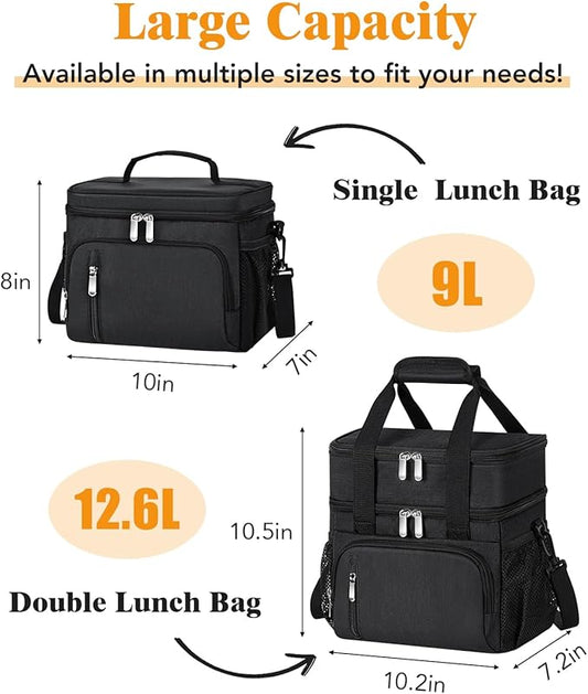 Lunch Box for Men, Double Insulated Lunch Bag Reusable Leakproof Cooler Bag Portable Picnic Food Bag, Adult Lunch Tote Lunch Bag for Work, Construction Worker, Truck Driver, Light Crew-Black