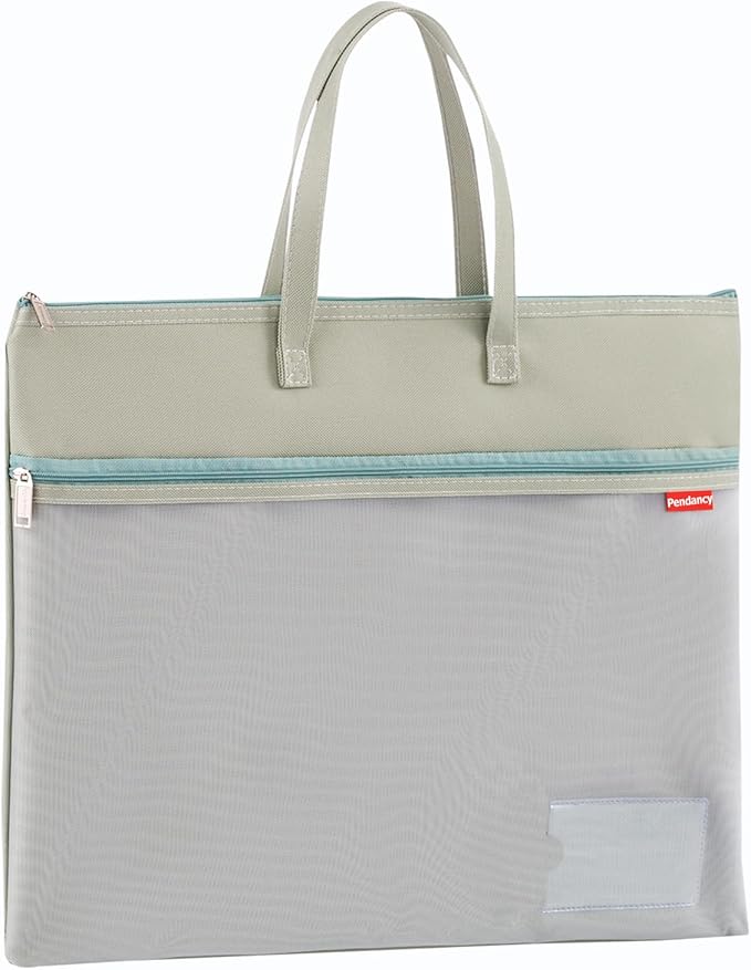 Pendancy Mesh Zipper Pouch A4 Size, Large Double Pocket Waterproof File Bag with Handle, 11x13.8 in Foldable Document Storage for Puzzle Project/Cross Stitch/Travel/Office(Advanced Green)