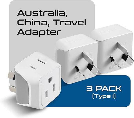 Ceptics Australia Power Plug Adapter, 2 in 1 Type I Plug Adapter, US to Australia , China, New Zealand Power Adapter with Dual USA Inputs, CE, RoHS - 3 Pack