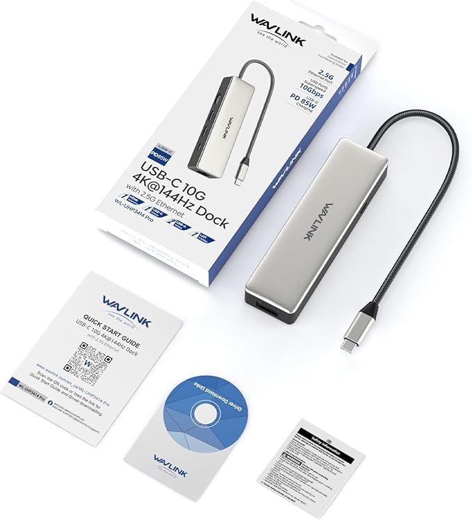 USB C Hub 2.5G Ethernet, WAVLINK 10Gbps USB C 3.2 Hub with 100W Power Delivery, 4K@120Hz HDMI 2.1, 3*USB3.2 Gen 2, 2.5G RJ45 Ports, Fit for MacBook Pro/Air iPad Dell HP Lenovo Asus Acer