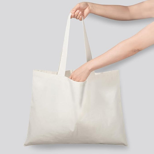 NPBAG 25 Pack 20'' X 16'' Large Natural Cotton Tote Bags, Lightweight Blank Bulk Cloth Bags with 1pc of PTFE Teflon Sheet