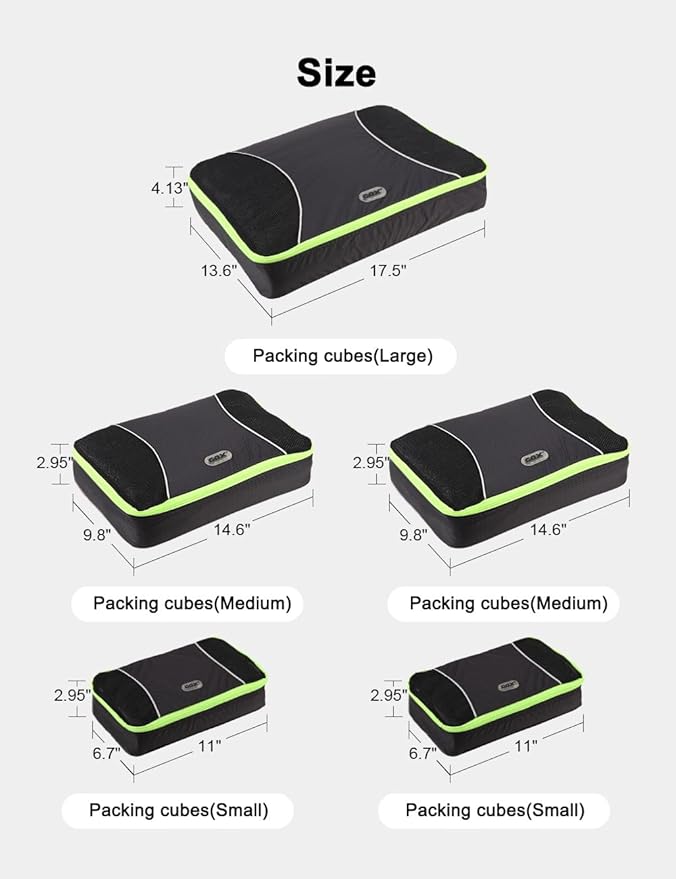 GOX Ultra Light 5 piece Packing Cubes Travel Luggage Organizer 1 Large 2 Medium 2 Small