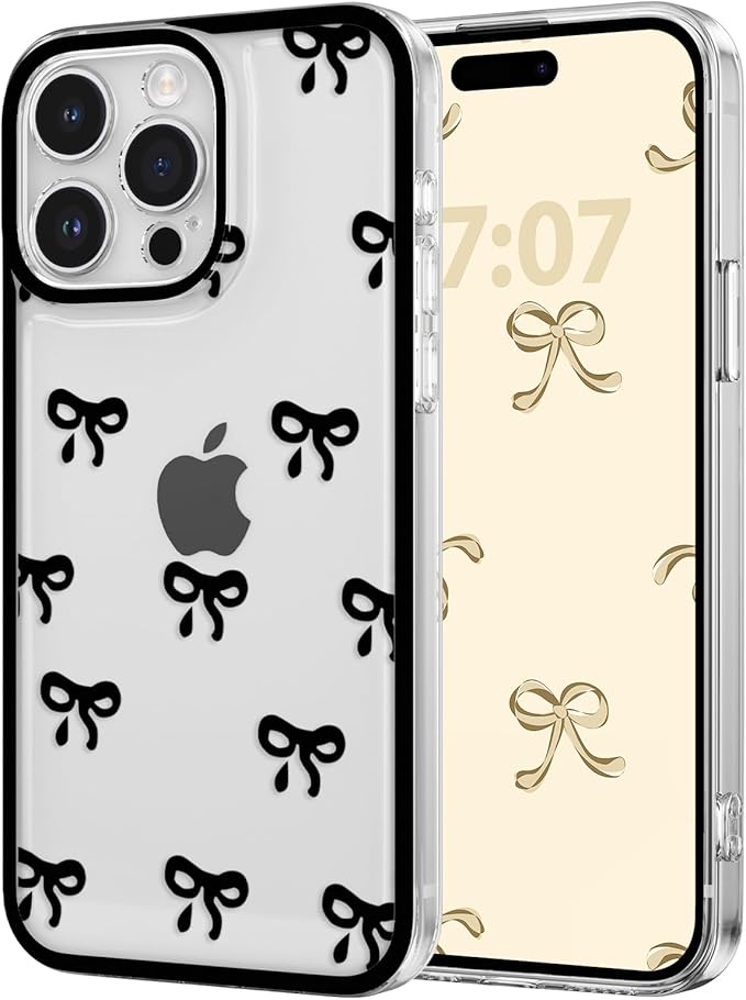 EYZUTAK Case for iPhone 11 Pro, Clear Cute Ribbon Bowknot Pattern Aesthetic Transparent Phone Case Raised Camera Protection Stylish Slim Soft Durable TPU Protective Cover for Women Girls - Black