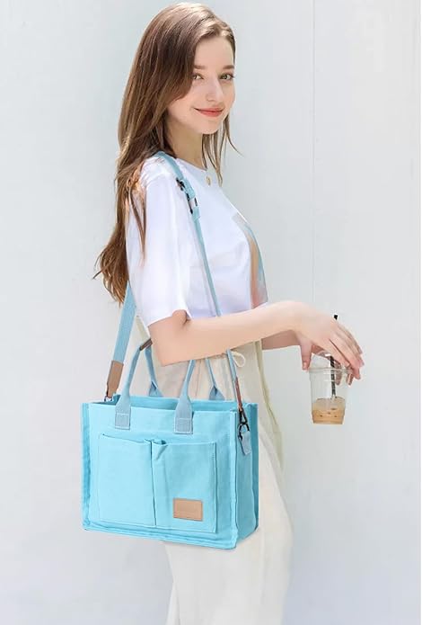 Tote Bags for Women Canvas Tote Purse Crossbody with Pockets Top Handle Shoulder Satchel Bag for Women