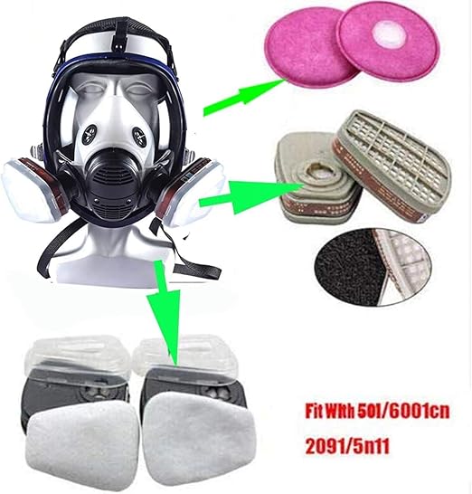 17 in 1 Full Face Large Size Respirator,Reusable Full Face Respirator Widely Used in Organic Gas,Paint Sprayer, Chemical,Woodworking,Dust Protector, Medium