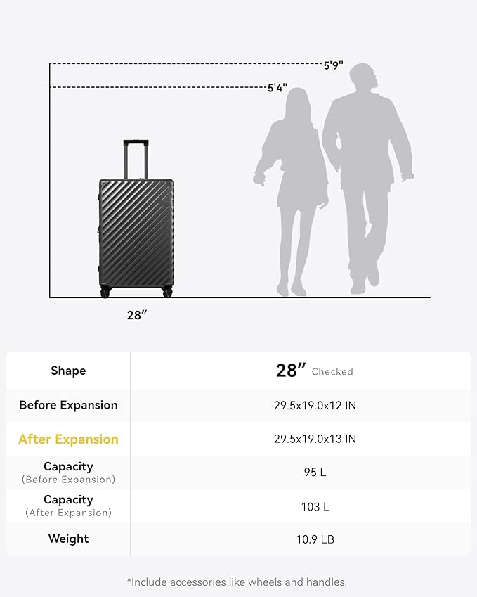 LUGGEX Luggage with Spinner Wheels, Polycarbonate Expandable Hard Shell Suitcase