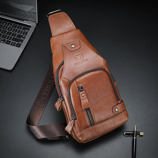 Sling Bag for Men Genuine Leather Chest Bag Crossbody Backpack Travel Hiking Outdoor Sports