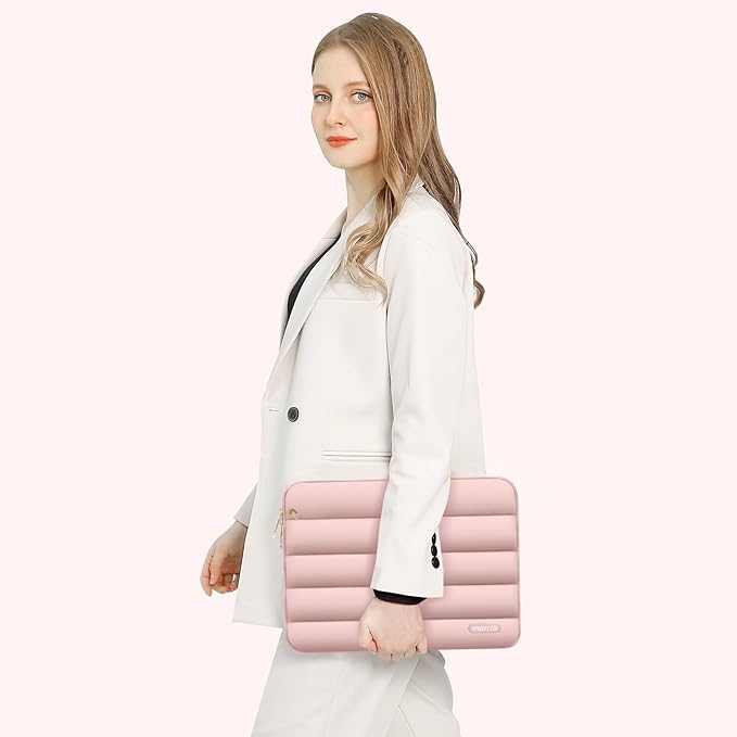 MOSISO 14 inch Laptop Case, 14 inch Puffy Laptop Sleeve Compatible with HP Lenovo Dell ASUS Acer, HP Stream, Dell Latitude, Lenovo IdeaPad, Polyester Horizontal Bag with Small Case, Pink
