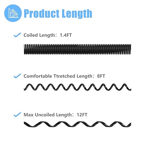 Telephone Cord, 2 Pack RJ9 4P4C Phone Cord for Landline, 8Ft Uncoiled 1.4Ft Coiled No Tangle Telephone Cords for Landline Phones, Black Phone Cable