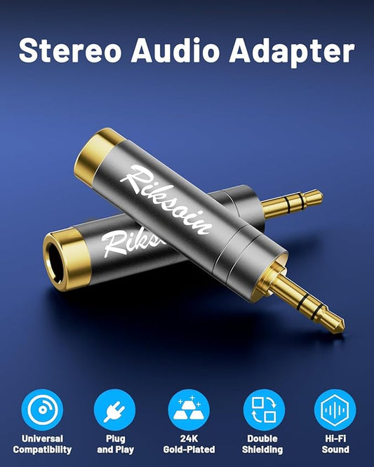 1/4'' to 3.5mm Stereo Pure Copper Headphone Adapter,3.5mm(1/8'') Plug Male to 6.35mm (1/4'') Jack Female Stereo Adapte for Headphone, Amp, Adapte,4-Pack