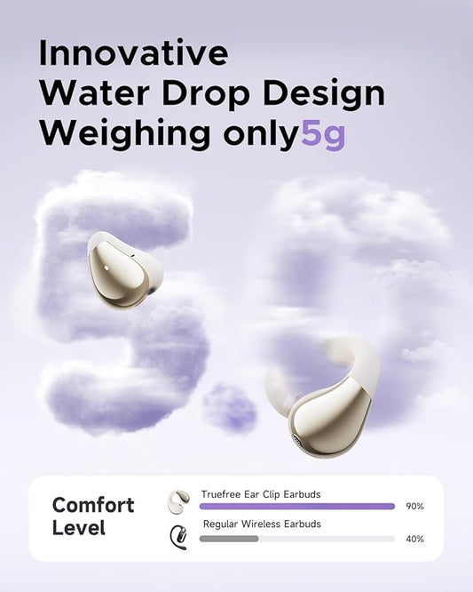 truefree B1 Open-Ear Wireless Earbuds, Bluetooth 5.4 Headphones with Spatial Audio, Ultra-Light Clip-On Fit, 25H Battery, Fast Charging, Multipoint Connection, App Customization, Workouts, Commute