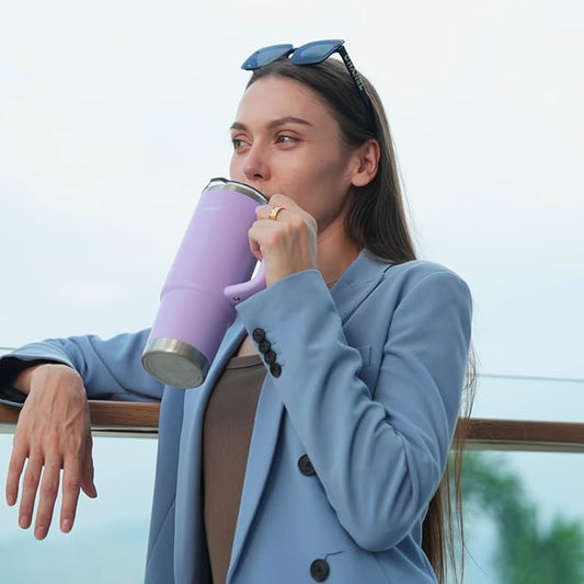 Easy Clean Pro Tumbler - 30 oz Water Bottle with Handle Quick-Disassemble Flip Straw, Leakproof Insulated Stainless Steel,Dishwasher Safe, BPA-Free Gifts for Women & Men