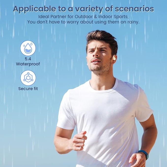 Open Ear Earbuds Wireless Bluetooth Headphones, 60Hrs Playtime Stereo Sound Earphones with IPX7 Waterproof Ear Buds, Ideal for Fitness, Travel - Off White