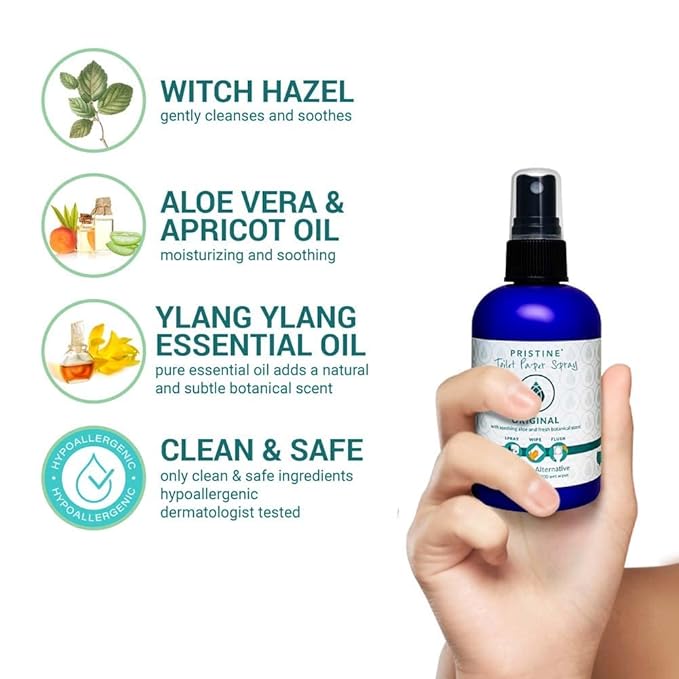 PRISTINE Toilet Paper Spray - As Seen on Shark Tank, More Natural Personal Cleansing Wipes & Flushable Wet Wipes Alternative, Spray Toilet Paper to Create Flushable Wipe, Original, 32 fl oz Refill