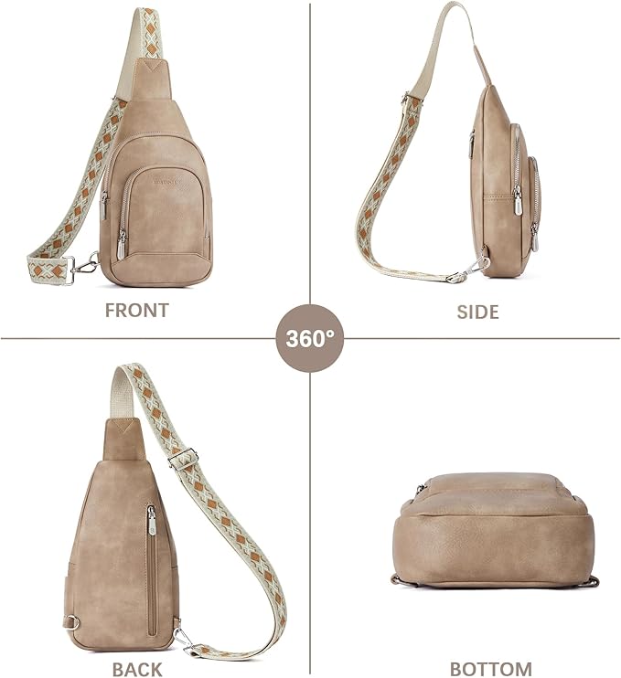 BOSTANTEN Sling Bag for Women Leather Crossbody Bag Vintage Cross Body Purse for Travel with Guitar Strap, Bohemian Style