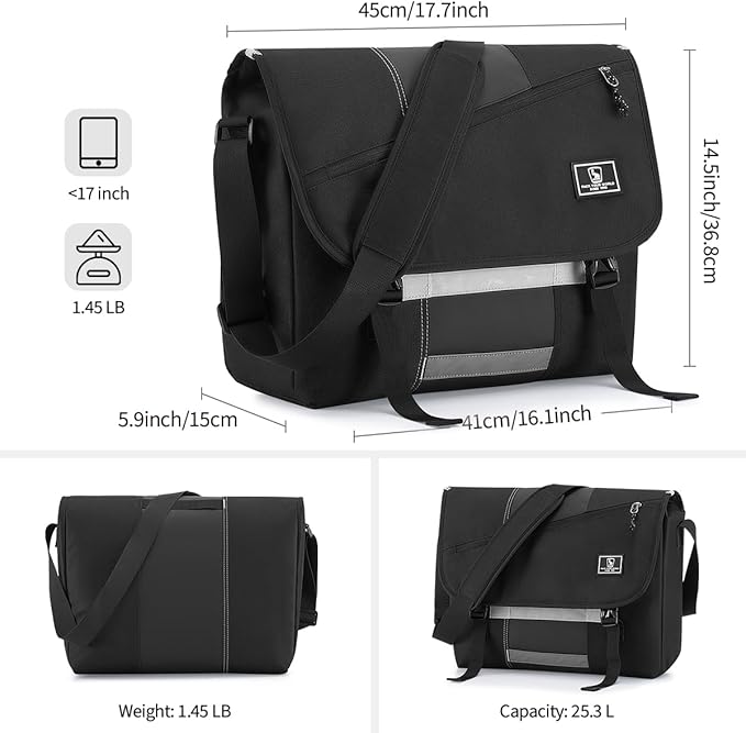 OIWAS Messenger Bag for Women, 17 Inch Laptop Crossbody Bags Men Casual Satchel Shoulder Bag College Travel Office Briefcase (Black, 17 inch)