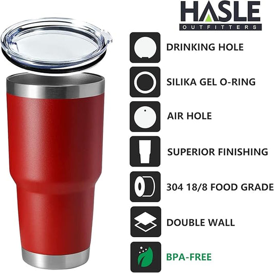 HASLE OUTFITTERS 30oz Stainless Steel Tumbler, Double Wall Vacuum Insulated Travel Mug Tumbler, Durable Insulated Coffee Mug, Gift Box Set (Red, 4)