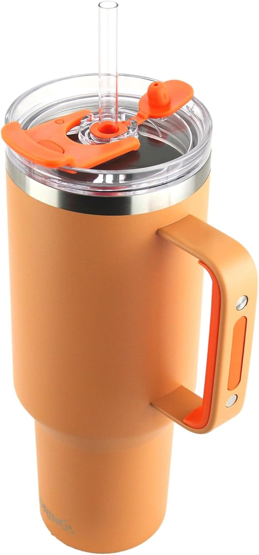Drinco 40oz 30 oz Tumbler with Handle, Straw Lid, Insulated Stainless Steel Travel Mug Water Bottle Ice Coffee Cup For Cold and Hot, BigSur (30oz, Cantaloupe)