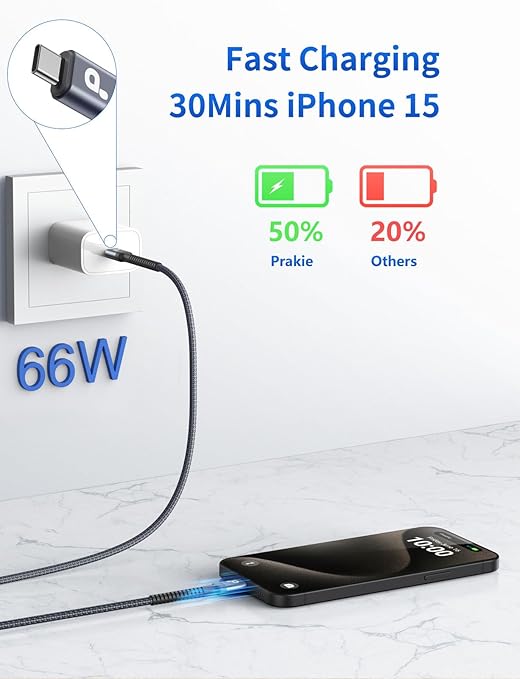 PRAKIE USB C to USB C Cable 6FT, USB Type C Fast Charging Cable 2Pack Nylon Braided USBC iPhone Charger Cord Compatible with iPhone 17/16/15/Pro Max/PlusSamsung Galaxy S23/LG/Switch