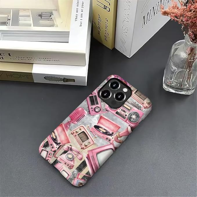 Generic Case Compatible with iPhone 13 Pro,Pink Retro Tape Music Phone Case for Girl Women,Durable Protection Case