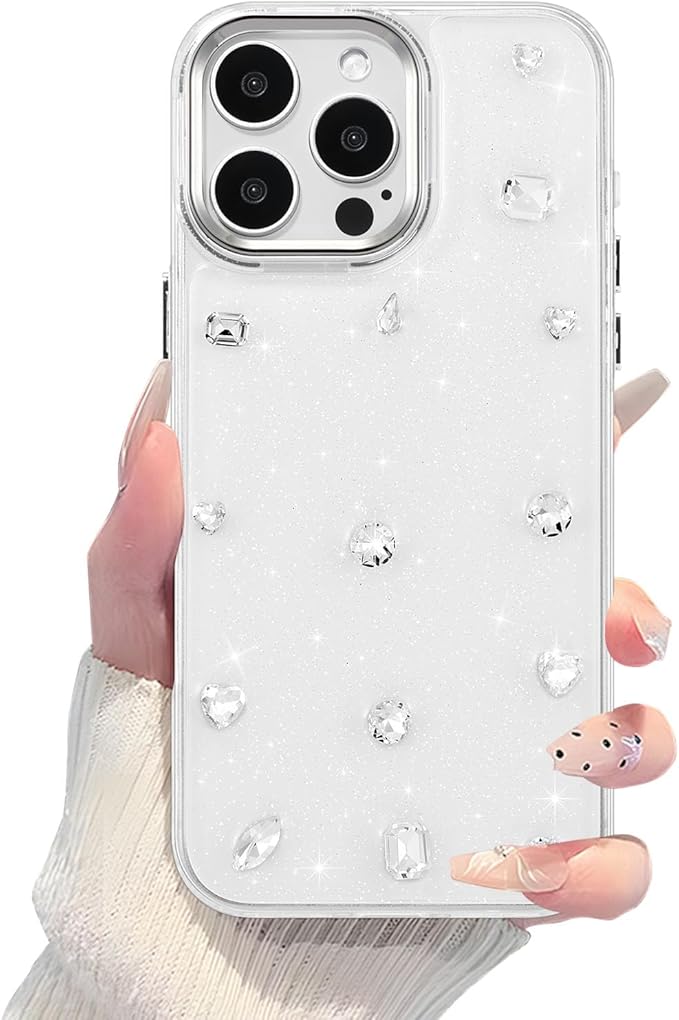 EYZUTAK Case for iPhone 15 Pro, Bling Glitter 3D Diamond Phone Case Cute Sparkly Crystal Clear Aesthetic Design Case Slim Soft Durable TPU Transparent Protective Cover for Women Girls - Crystal