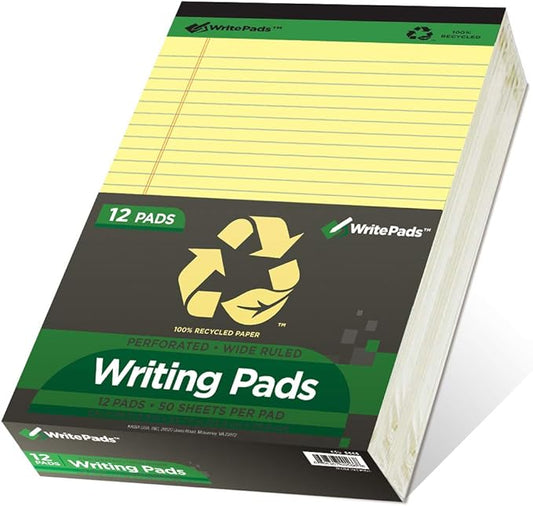KAISA Legal Pad Writing Pads, 5"x8" Legal Ruled, 8.5"x11.75" Wide Ruled, 56GSM Paper Notepads, 12pads (Canary 24pad, 8.5x11.75inch)
