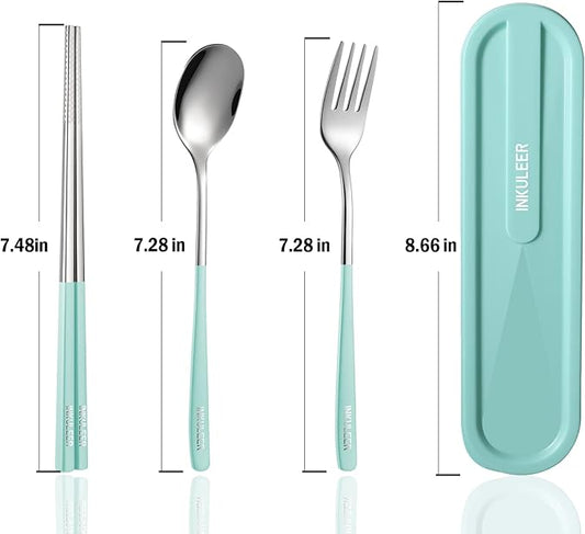 Travel cutlery set, 18/8 stainless steel cutlery, Reusable utensils set with case, Portable Silverware Lunch Box for Camping and Office