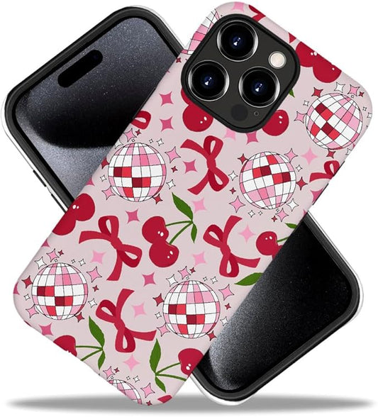 DAIZAG Case Compatible with for iPhone 16 Pro Max,Cute Pink Cherry Disco Ribbon Star Phone Case for iPhone 16 Pro Max for Girl Women Boy Men