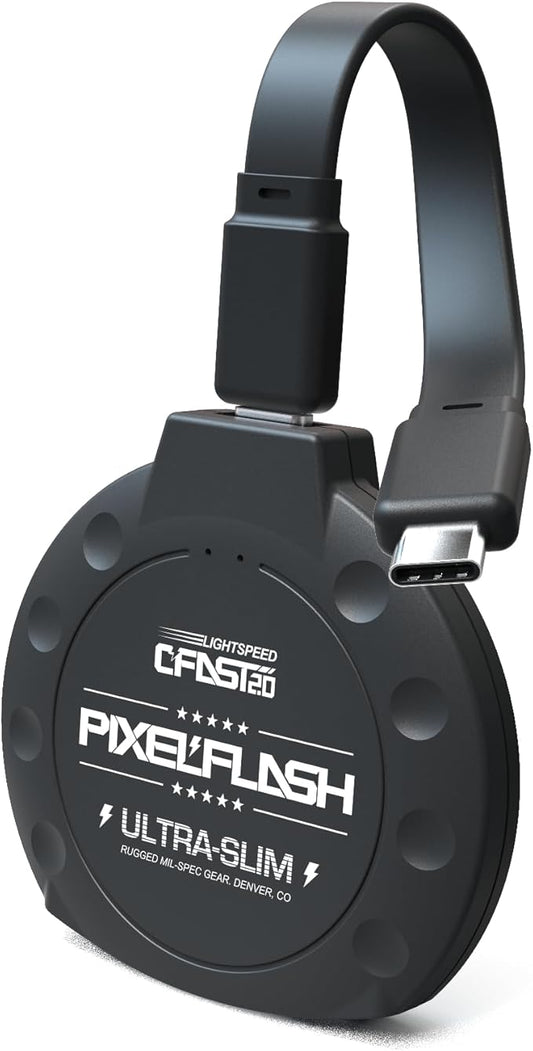 PixelFlash CFast 2.0 Card Reader USB C (Black) - Memory Card Adapter with Cabled Type-C USB 3.1 Gen 2, Up to 10Gbps File Transfer, Ultra-Slim & Anti-Slip Rubber Shell, Compatible with Most Brands & OS