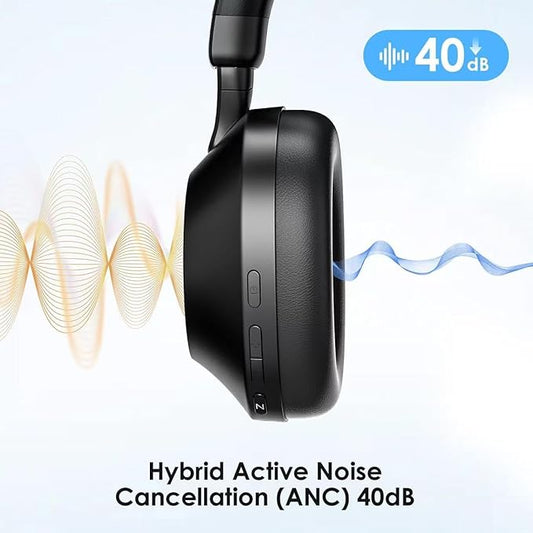 Noise Cancelling Headphones Over Ear Bluetooth 5.3, Wireless/Wired Headset with Mic, 40H Playtime, Deep Bass, Foldable, Transparency Mode, Ideal for Airplane Travel, Work, Commute, Sleep