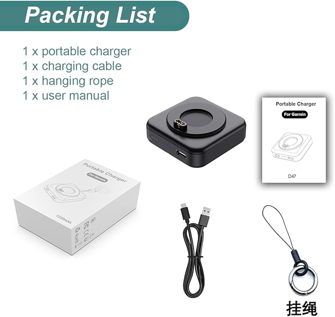 Charger for Garmin Watch - 1200mAh Portable Charger for Garmin Vivoactive 6 5, Fenix 8 7X 6, Venu 3s 3 2, Instinct 3 2, Forerunner 165 265 965, Approach S70 S62 S50 S44, Epix Pro 2, Tactix 8 7, Enduro