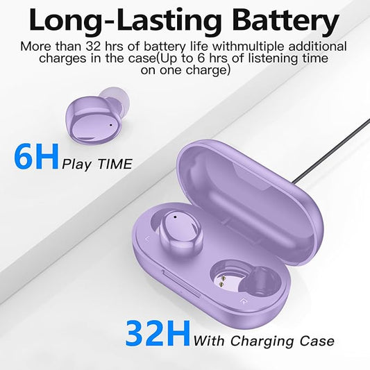 kurdene Wireless Earbuds Bluetooth 5.3 in Ear Buds Light Weight Headphones,Deep Bass Sound,Built in Mics Headset,Clear Calls Earphones for Sports Workout Light Purple