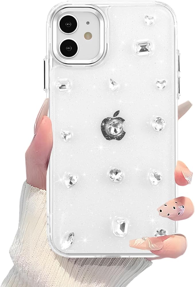 EYZUTAK Case for iPhone 12/iPhone 12 Pro, Bling Glitter 3D Diamond Phone Case Cute Sparkly Crystal Clear Aesthetic Design Case Slim Soft Durable TPU Transparent Protective Cover for Women Girl-Crystal