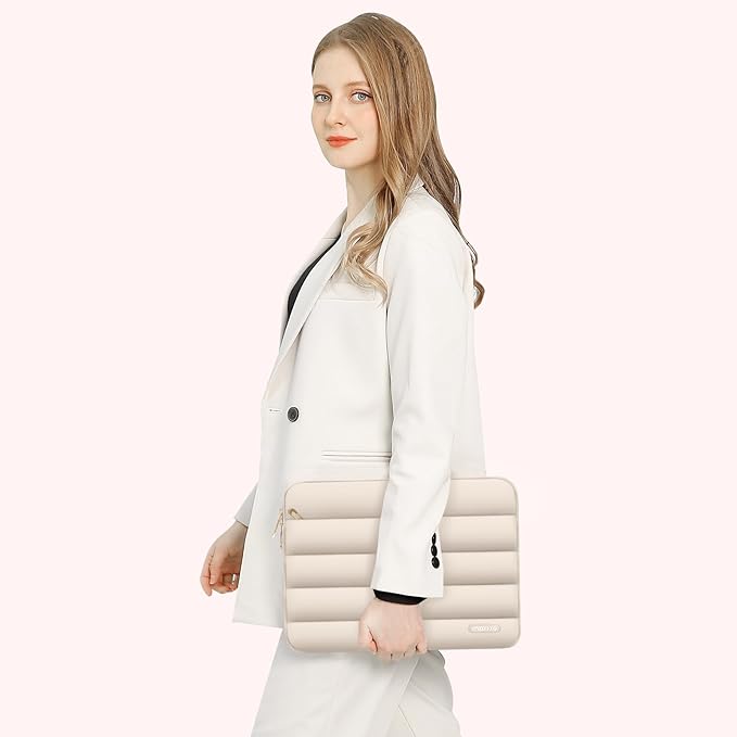 MOSISO 15-15.6 inch Laptop Case, 16 inch Puffy Laptop Sleeve Compatible with MacBook Pro 16, HP Dell ASUS Acer Toshiba Lenovo Notebook Computer, Polyester Horizontal Bag with Small Case, Sand