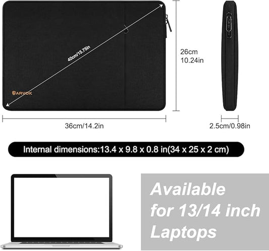 ARVOK 13 13.3 14 Inch Laptop Sleeve Case for 2024 MacBook Air 13-inch/Water-Resistant Notebook Computer Pocket Briefcase Carrying Bag Pouch Skin Cover for HP/Dell/Asus/Acer, Black