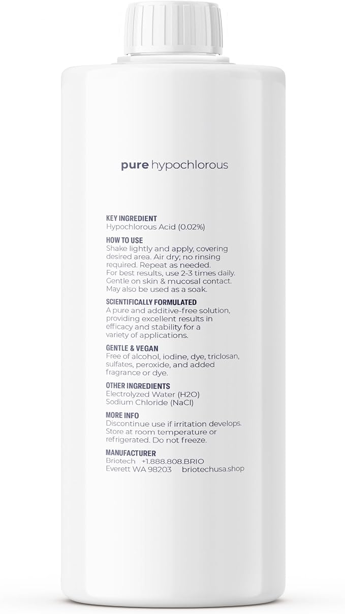 BRIOTECH Pure Hypochlorous Acid Cleanser, Original Premium HOCl Topical Solution, Multi-Purpose Cleaner, Family Approved & Pet Friendly, 32 fl oz Refill (2 Pack)