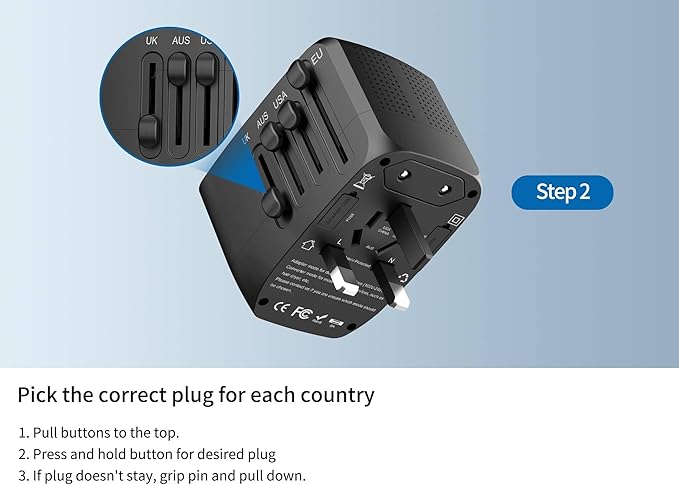 International Travel Adapter Voltage Converter Combo for 100V-240V with 2 USB Ports, USA to UK Europe Australia 200+ Countries