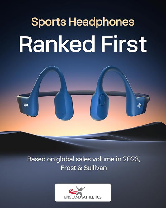 SHOKZ OpenRun with USB-C Charging - Open-Ear Bluetooth Bone Conduction Sport Headphones - Sweat Resistant Wireless Earphones for Workouts and Running - Built-in Mic, with Hair Band - Standard - Blue