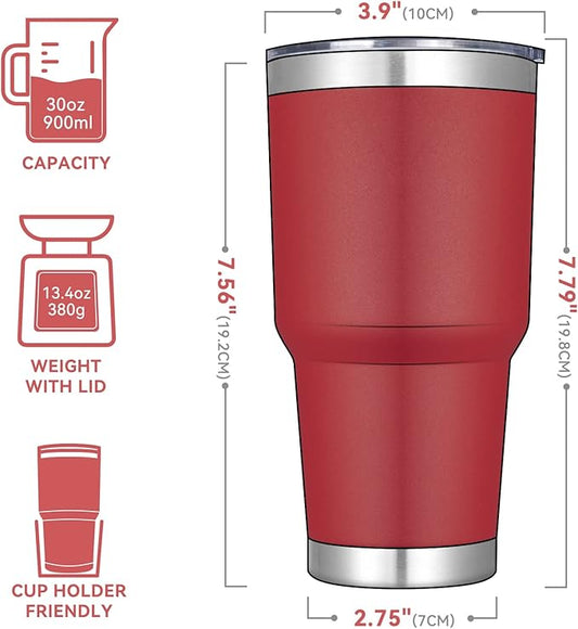 DOMICARE 30 oz Tumbler with Lid and Straw, Stainless Steel Tumblers Bulk, Insulated Vacuum Double Wall Travel Coffee Mug, Durable Powder Coated Tumbler Cups (Red, 12)
