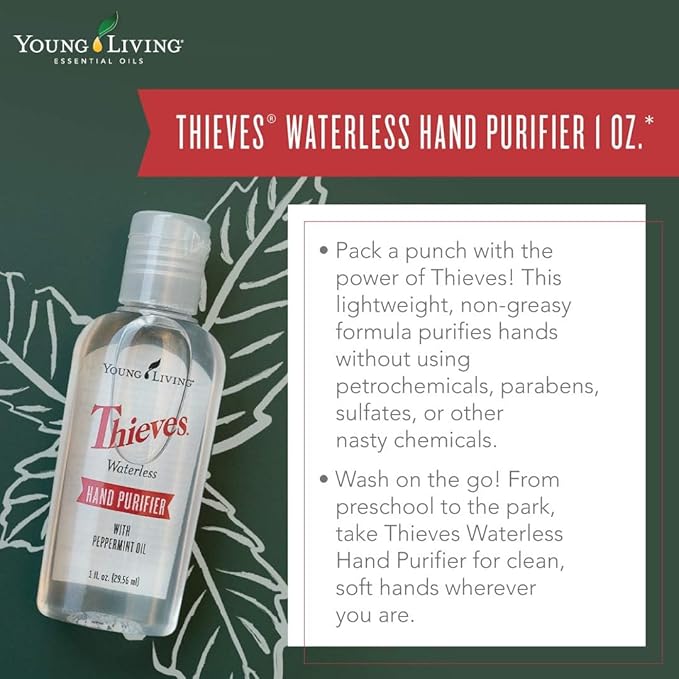 Young Living Thieves Waterless Hand Purifier with Peppermint Oil | 1 oz | Convenient, Refreshing, and Gentle Cleanser for Soft Hands | 3 Pack