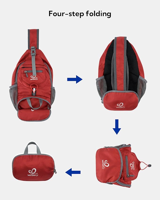 WATERFLY Packable Small Crossbody Sling Backpack Shoulder Chest Bag Daypack for Hiking Traveling