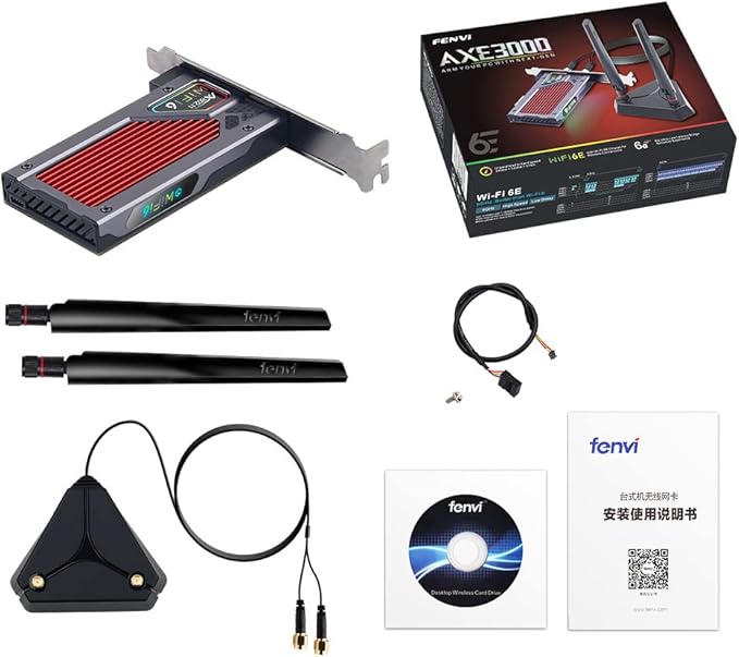fenvi AX210 WiFi 6E PCI-E WiFi Adapter BT5.2 RGB Gaming 802.11ax ac 160MHz 2.4GHz 5GHz 6GHz Tri-Band 5400Mbps AX210NGW Desktop WiFi Card for PC Windows(Only WiFi 6E Router Antennas Support 6Ghz Band)
