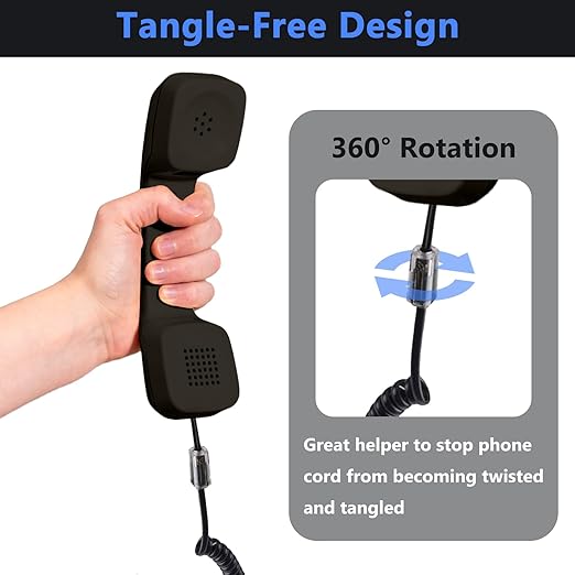 Telephone Handset Cord Detangler 2 Sets, 2 Pack Landline Handset Cord Cable (7.5Ft Uncoiled, 1.5 Ft Coiled) and 2 Pack Anti-Tangle Telephone Cord Untangler 360 Degree Rotating Swivel Cord