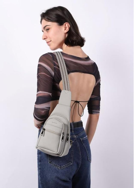 Sling Bag for Women Vegan Leather Fanny Pack Small Crossbody Purse Anti Theft Chest Bag for Travel Gray