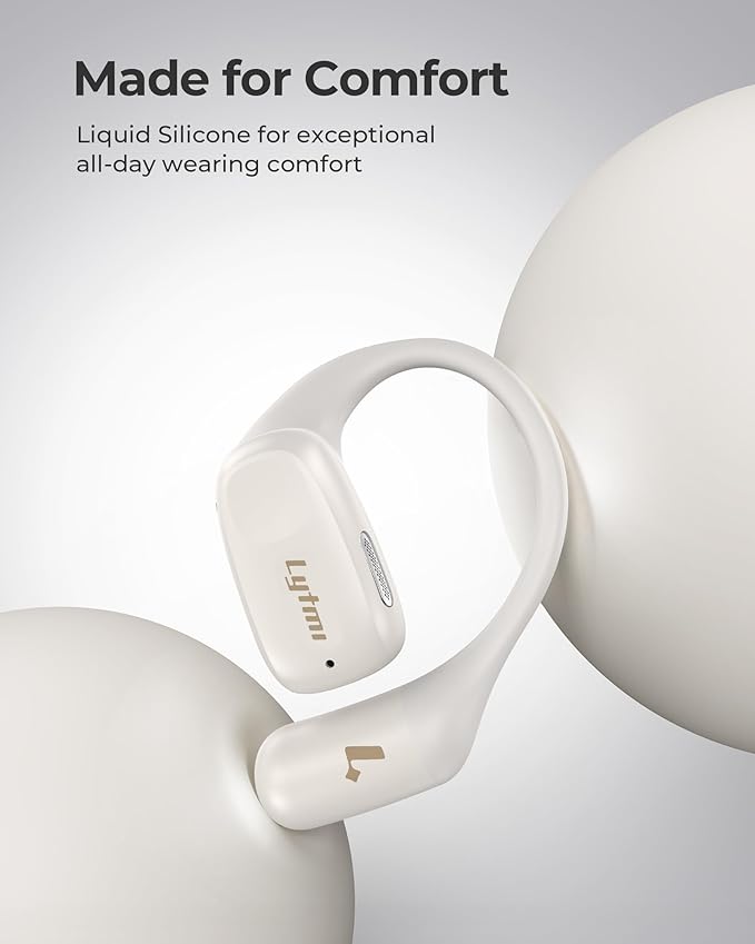 Lytmi CozyFit Open Ear Headphones, 0.23oz Ultra-Light Comfortable Wireless Earbuds, 0.6mm Thinnest Earhooks, Bluetooth 5.4, Clear Audio, 30 HRS Playtime, IPX5 Waterproof Earphones with Mic-White
