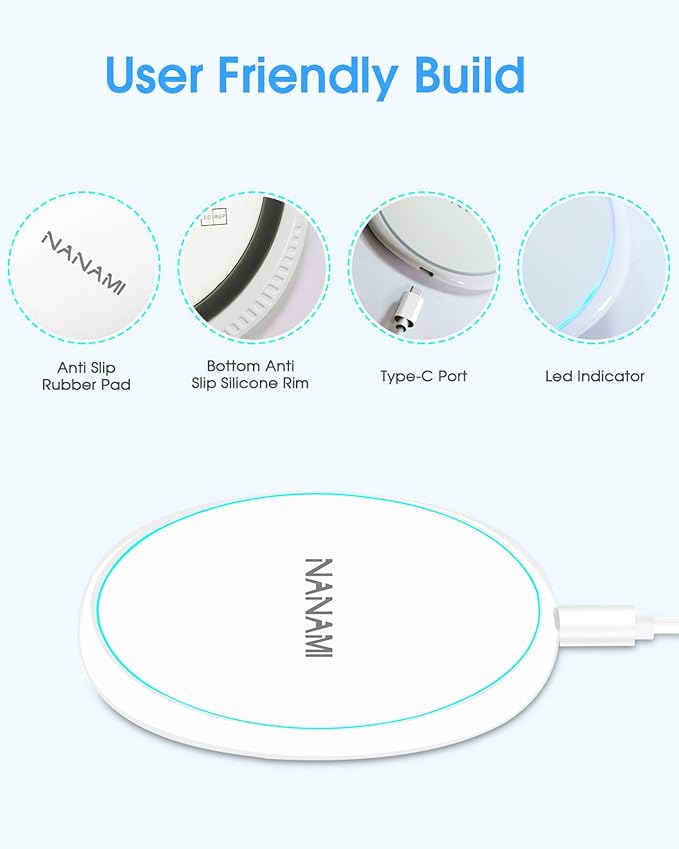 Fast Wireless Charger for iPhone 17, NANAMI 7.5W Charging Pad Compatible iPhone17/17 Air/17 Pro/17 Pro Max/16/15/14/13/12, 10W Qi Charger for Samsung Galaxy S25/S24/S23/S22/S21/S20/Note 20 & AirPods 2