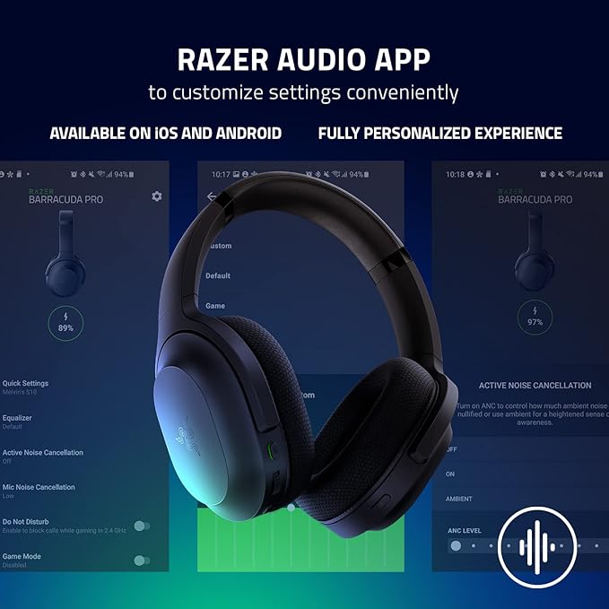 Razer Barracuda Wireless Gaming & Mobile Headset (PC, Playstation, Switch, Android, iOS): 2.4GHz Wireless + Bluetooth - Integrated Noise-Cancelling Mic - 50mm Drivers - 40 Hr Battery - Black (Renewed)