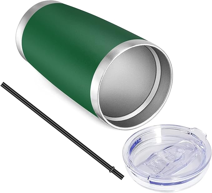 VEGOND 20oz Tumbler with Lid and Straw Stainless Steel Tumbler Cup Bulk Vacuum Insulated Double Wall Travel Coffee Mug Powder Coated Coffee Cup(Powder Green 12 Pack)