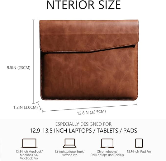 Leather Laptop Sleeve 13 Inch Compatible with MacBook Air M4 M3 M2 M1 2025-2018&MacBook Pro M2 M1 2025-2016,Wear-Resistant and Scratch-Resistant Protective Case Cover,Brown